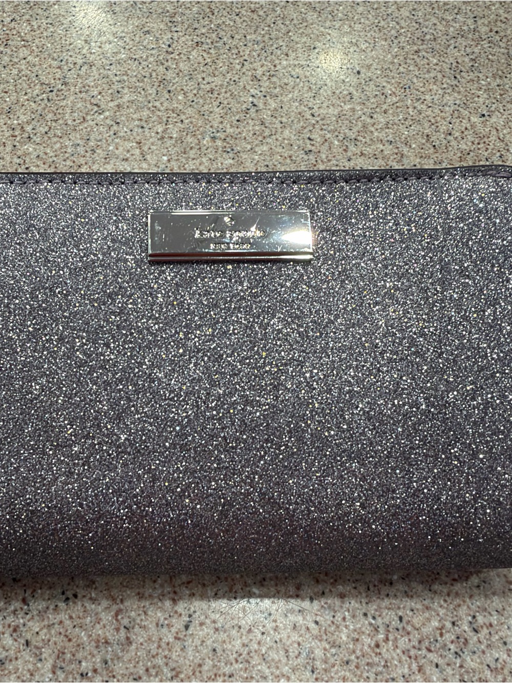 kate spade Silver Glitter Wallet with Logo Plaque